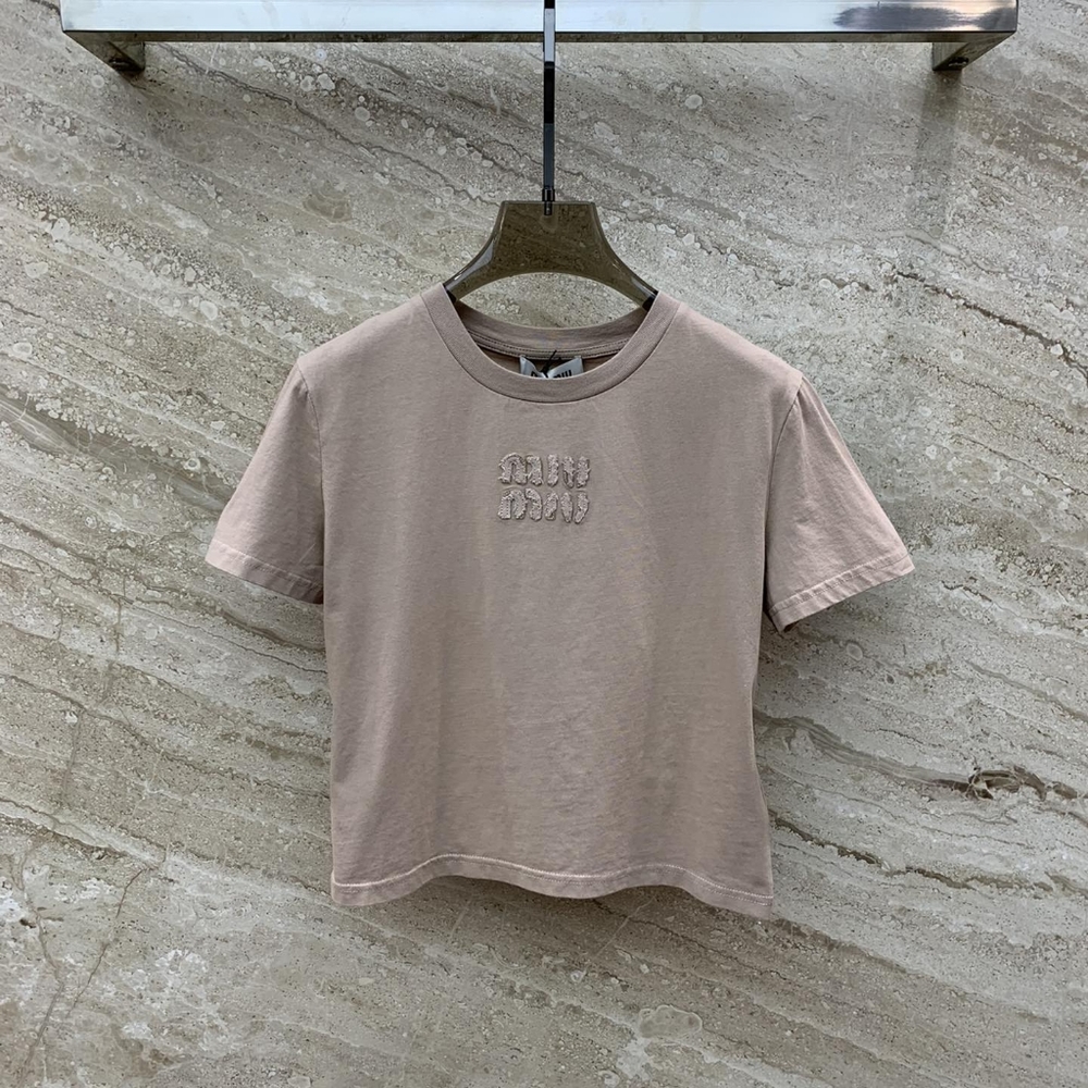 Miu Miu Brown Slim Fit Short Sleeve Round Neck T-Shirt Top